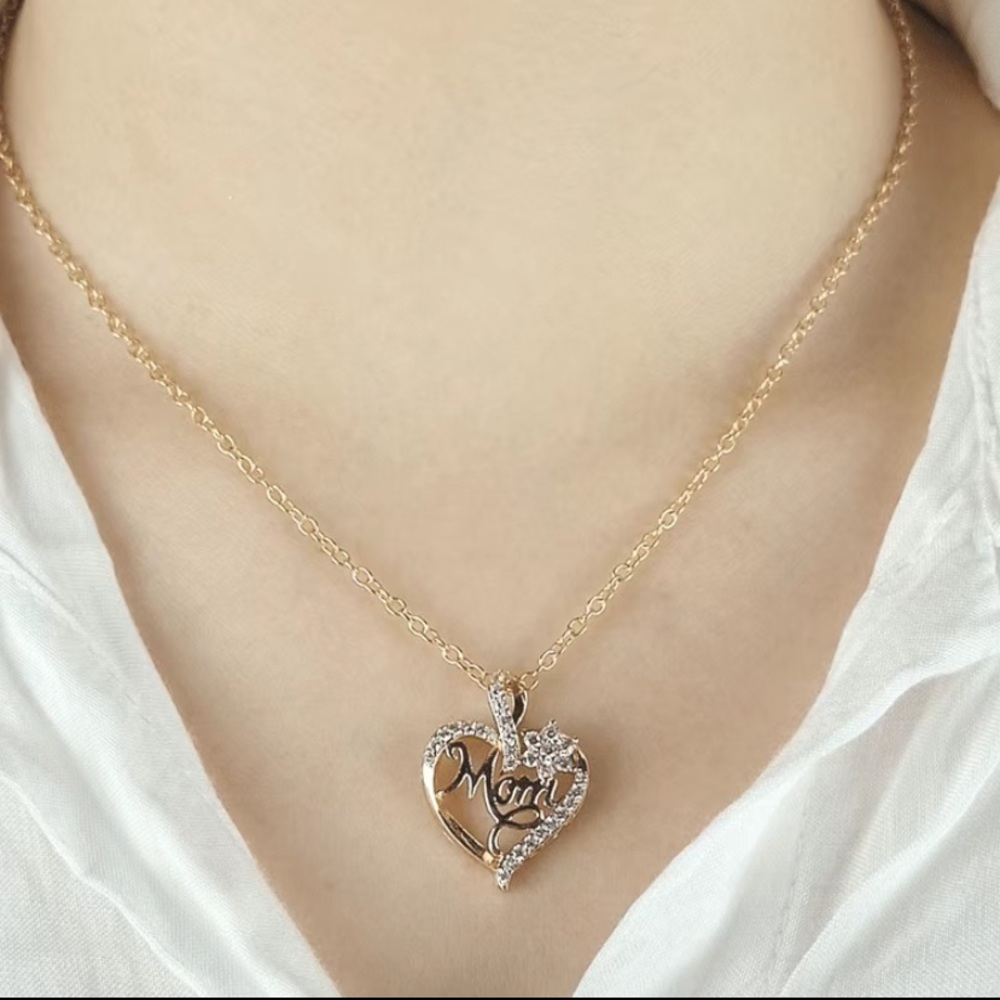 MOM shinny heart&flower necklace